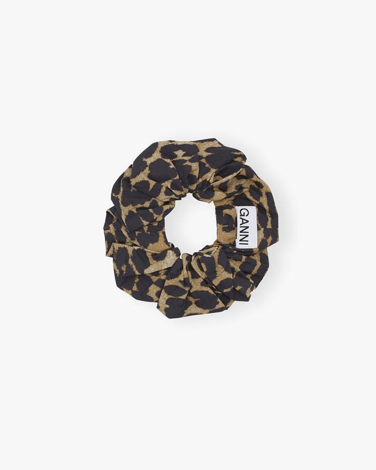 Ganni Printed Cotton Scrunchie Leopard