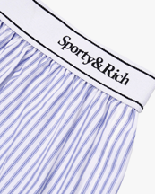 Sporty & Rich Serif Logo Boxer Shorts White Blue Stripe Dot