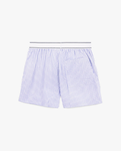 Sporty & Rich Serif Logo Boxer Shorts White Blue Stripe Dot