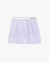 Sporty & Rich Serif Logo Boxer Shorts White Blue Stripe Dot