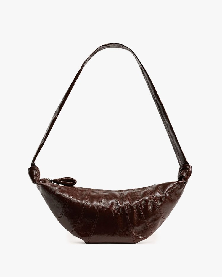 Lemaire Medium Croissant Bag Coated Cotton Chocolate Fondant