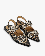 Ganni Chunky Buckle Ballerina Leopard