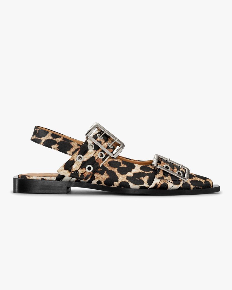 Ganni Chunky Buckle Ballerina Leopard