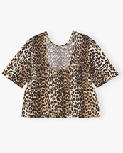 Ganni Open Back Smock Blouse Leopard