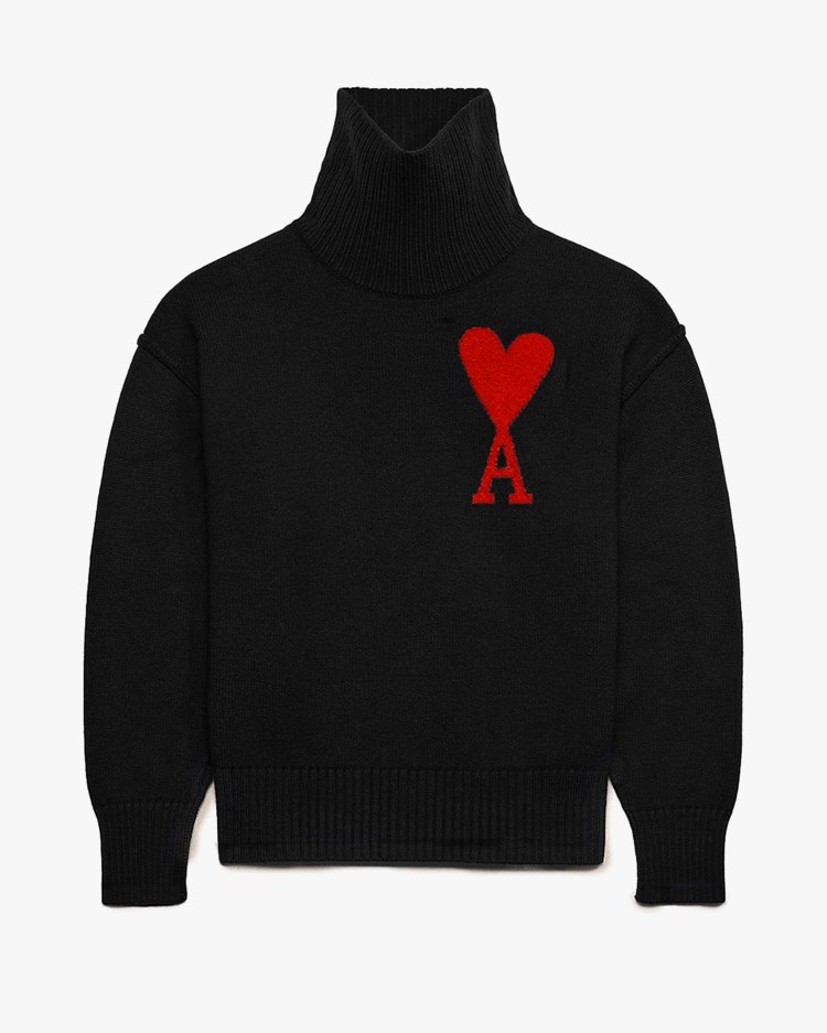 AMI Paris Ami De Coeur Funnel Neck Sweater Black/Red