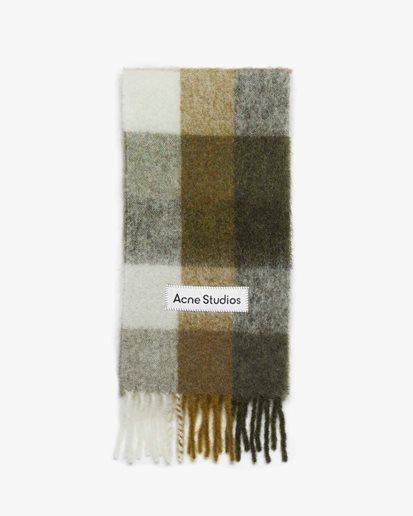 Acne Studios Mohair Checked Scarf Taupe/Green/Black