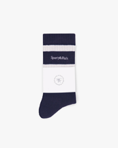 Sporty & Rich Serif Logo Striped Socks Navy