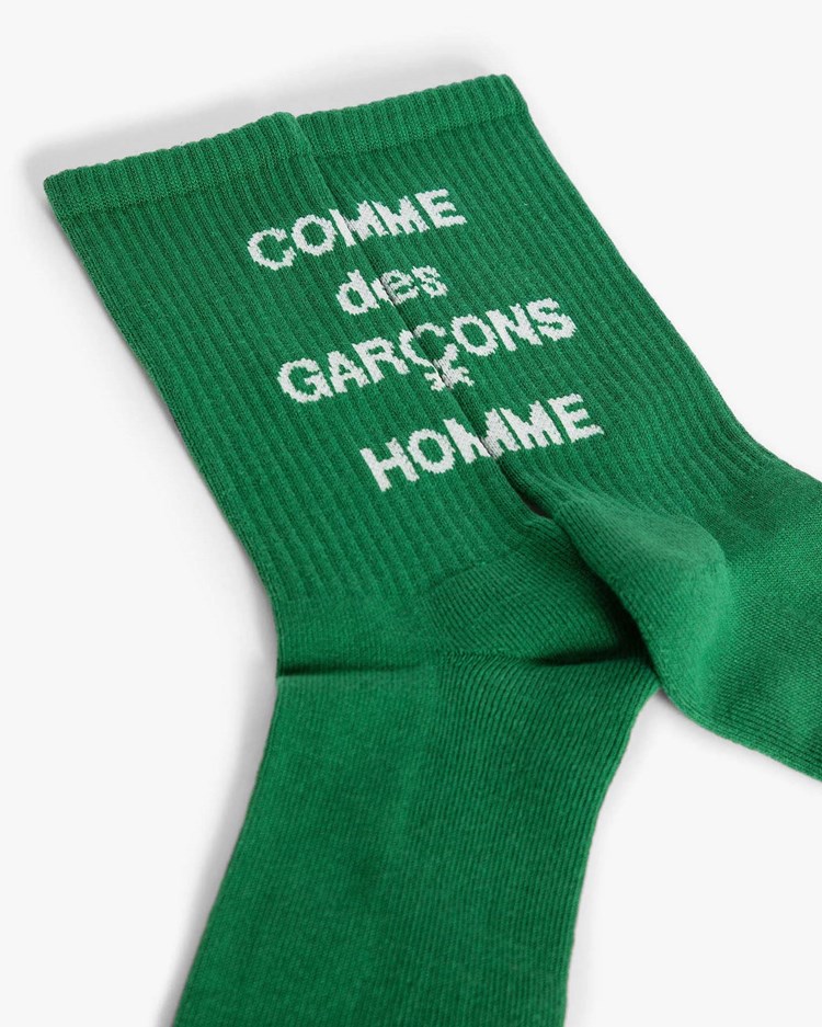 Cdg Logo Ribbed Socks Green