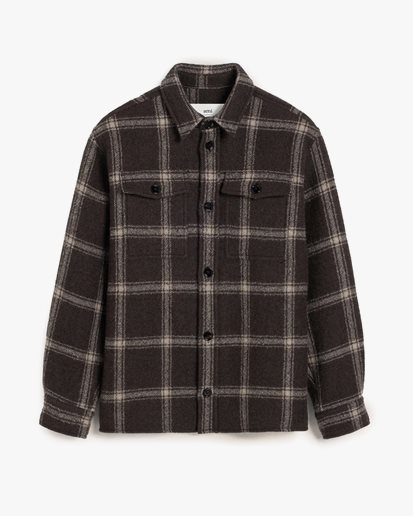 AMI Paris Check Wool Overshirt Dark Coffe/Sand