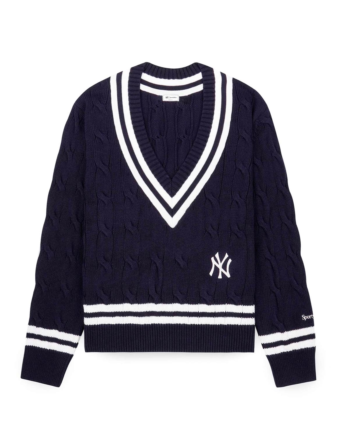 Sporty & Rich Yankees Serif Cableknit Vneck Navy - Vallgatan 12