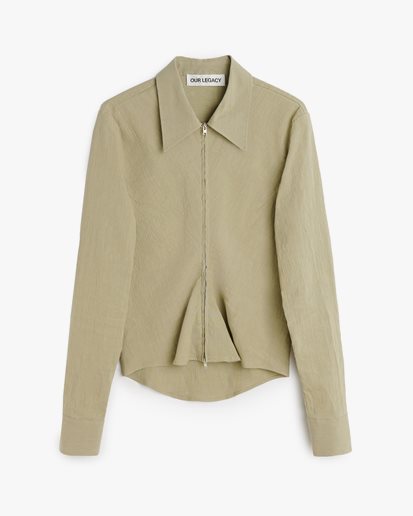 Our Legacy Slim Zip Shirt Dry Grass Rugged Lincot