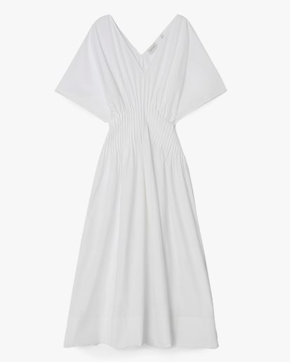 House of Dagmar Poplin V-Neck Dress White