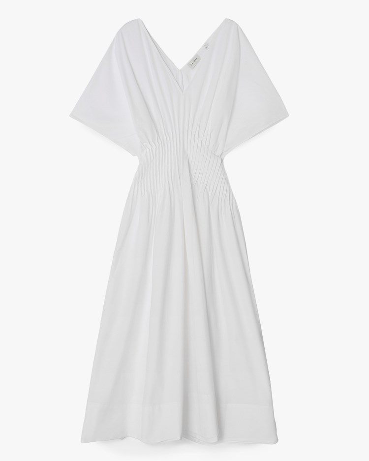 House of Dagmar Poplin V-Neck Dress White