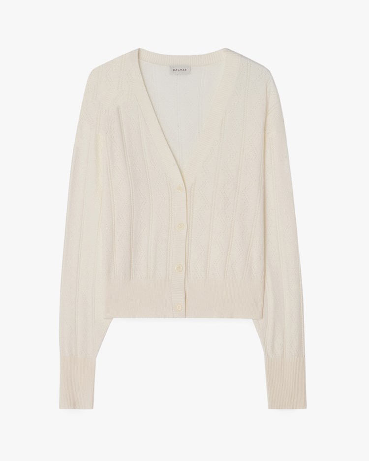 House of Dagmar Pointelle Cardigan Ivory White