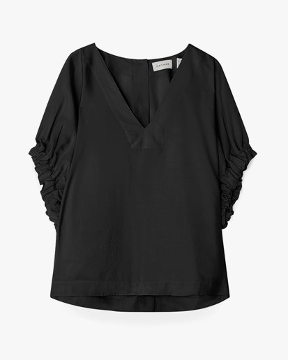 House of Dagmar Rouched V-Neck Top Black