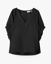 House of Dagmar Rouched V-Neck Top Black