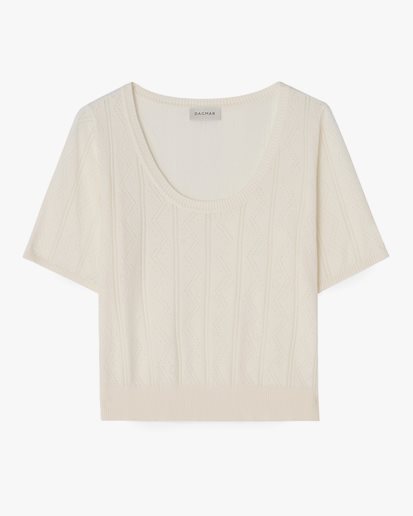 House of Dagmar Pointelle Knit Top Ivory White