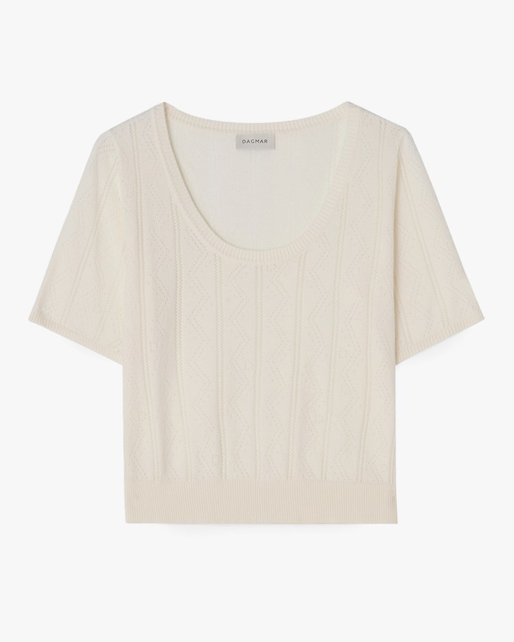 House of Dagmar Pointelle Knit Top Ivory White
