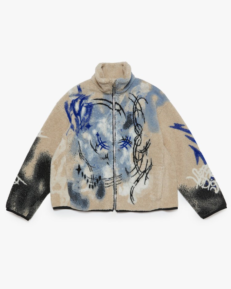 Acne Studios Printed Teddy Fleece Jacket Beige