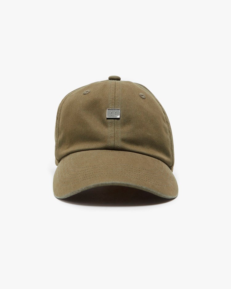 Acne Studios Face Metal Pin Logo Cap Wood Green