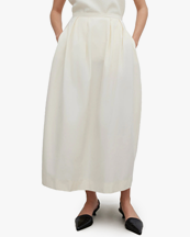 House of Dagmar Curved Pleated Skirt Cream White