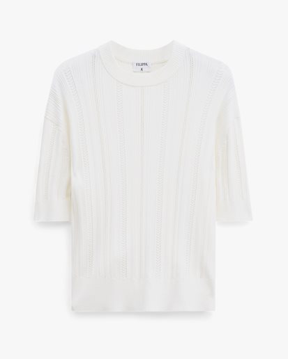 Filippa K Braid Knit T-Shirt Pearl White