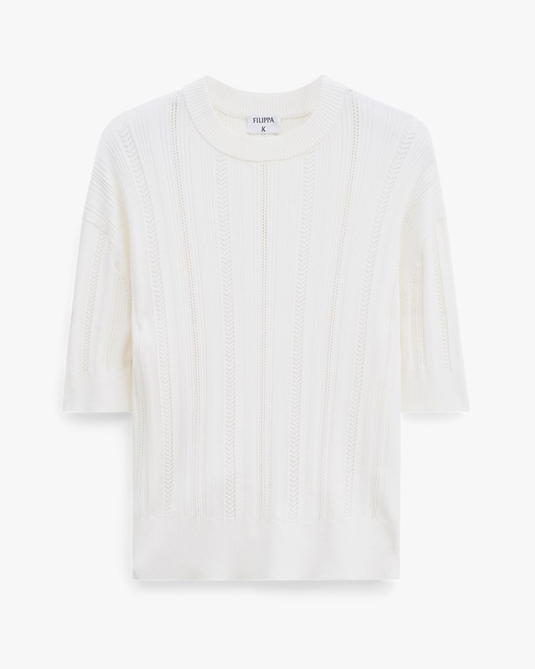 Filippa K Braid Knit T-Shirt Pearl White