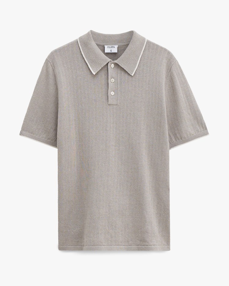 Filippa K Linen Cotton Knit Polo Moss Grey