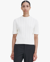 Filippa K Braid Knit T-Shirt Pearl White