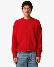 AMI Paris Tonal Ami De Coeur Crewneck Cardigan Poppy Red