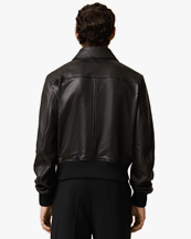 AMI Paris Zipped Leather Jacket Wool Gabardine Black