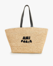 AMI Paris Embroidered Logo Raffia Tote Bag Natural