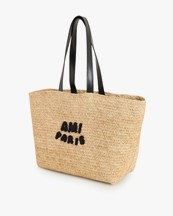 AMI Paris Embroidered Logo Raffia Tote Bag Natural