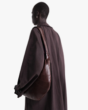 LEMAIRE Medium Croissant Bag Coated Cotton Chocolate Fondant