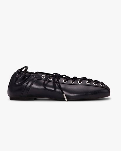 Ganni Eyelets Lace Up Ballerina Oleatex Black
