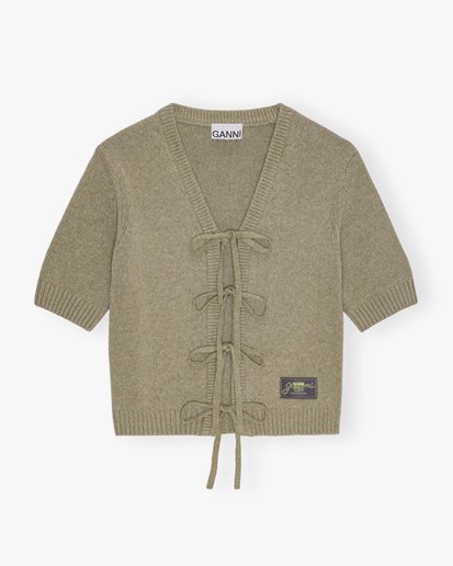 Ganni Future Wool Mix Short Sleeve Cardigan Dusty Olive