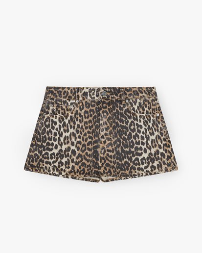 Ganni Print Denim Hotpants Leopard