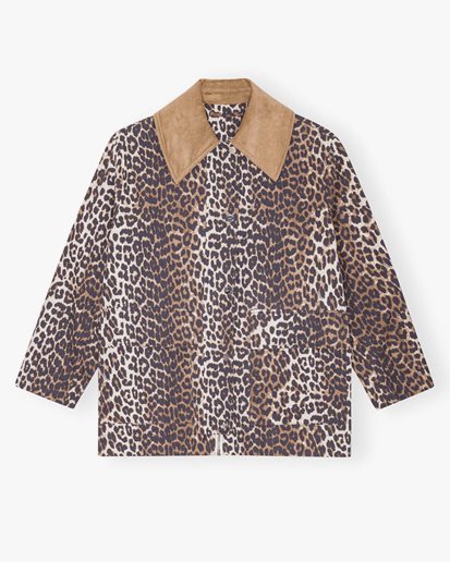 Ganni Printed Canvas Midi Jacket Almond Milk