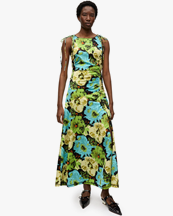 Ganni Printed Gathered Long Dress Multicolor