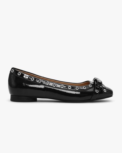 Ganni Eyelets Bow Ballerina Black
