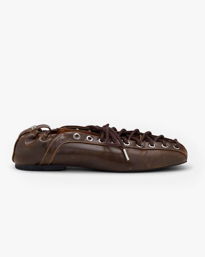 Ganni Eyelets Lace Up Ballerina Oleatex Dark Olive