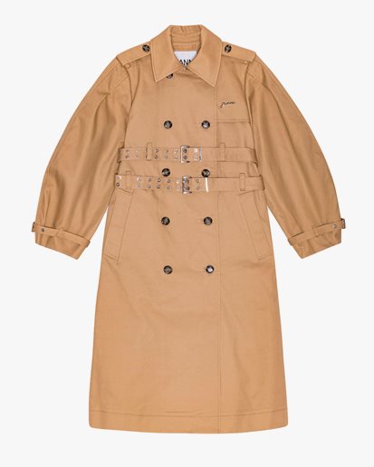 Ganni Bonded Cotton Trench Coat Tiger´s Eye