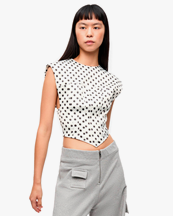 Ganni Printed Double Satin Corset Blouse Egret