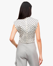 Ganni Printed Double Satin Corset Blouse Egret