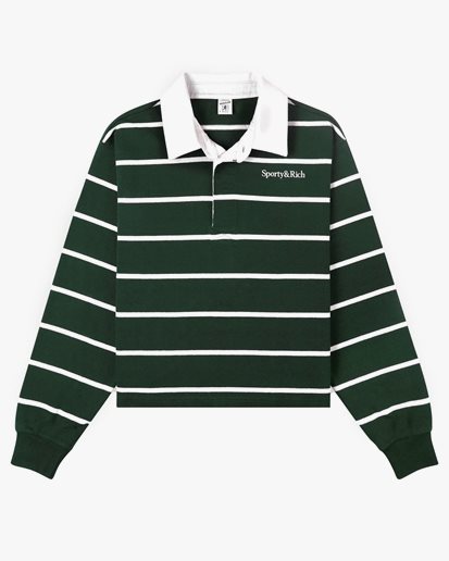 Sporty & Rich Serif Logo Cropped Rugby Polo Forest White