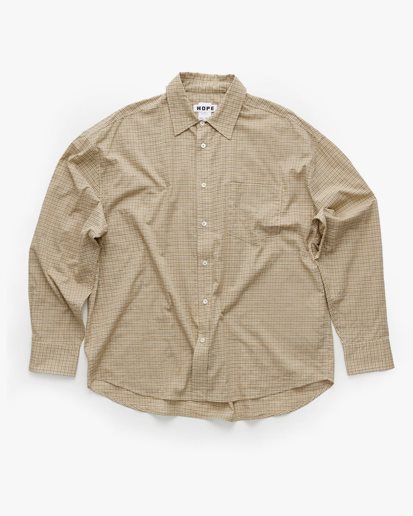 HOPE Room Shirt Beige Check Voile