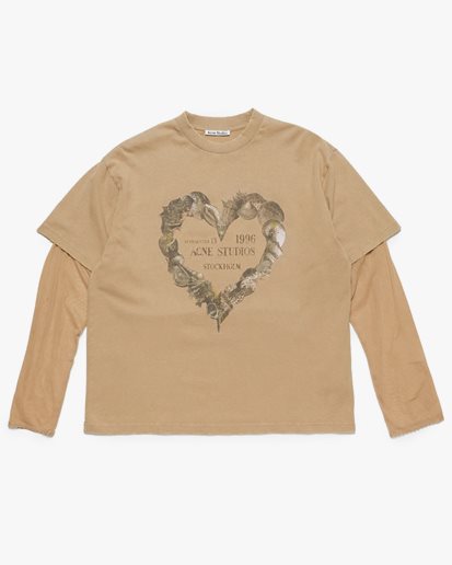 Acne Studios Layered Print Long Sleeve T-Shirt Sand Beige