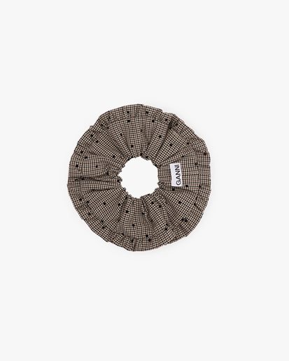 Ganni Flock Check Frill Scrunchie Tiger´s Eye