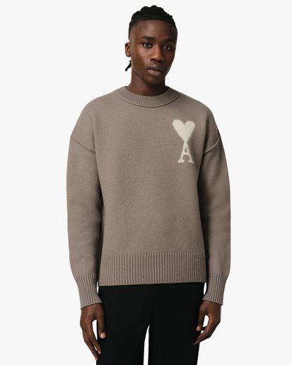 AMI Paris Ami De Coeur Crewneck Sweater Ash/OffWhite