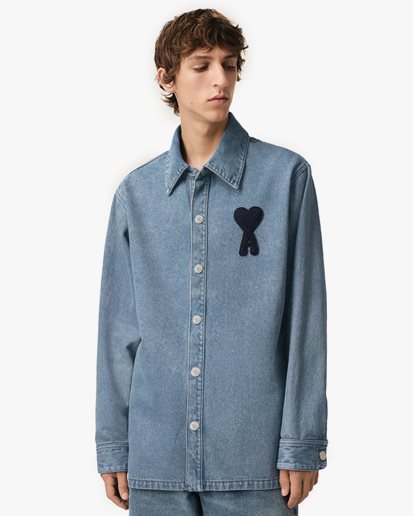 AMI Paris Ami De Coeur Denim Overshirt Used Blue